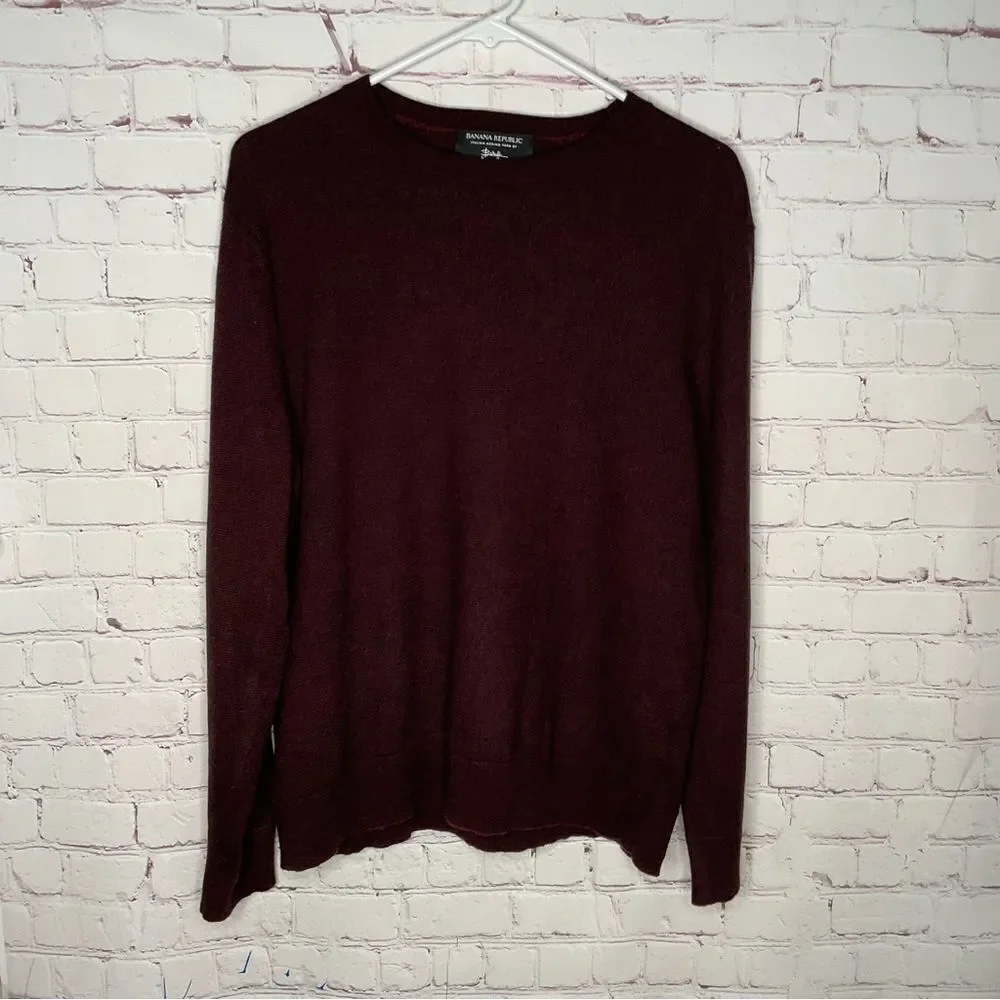 BANANA REPUBLIC Baruffa Mens Sweater Italian Merino Wool Burgundy‎ Pullover XL